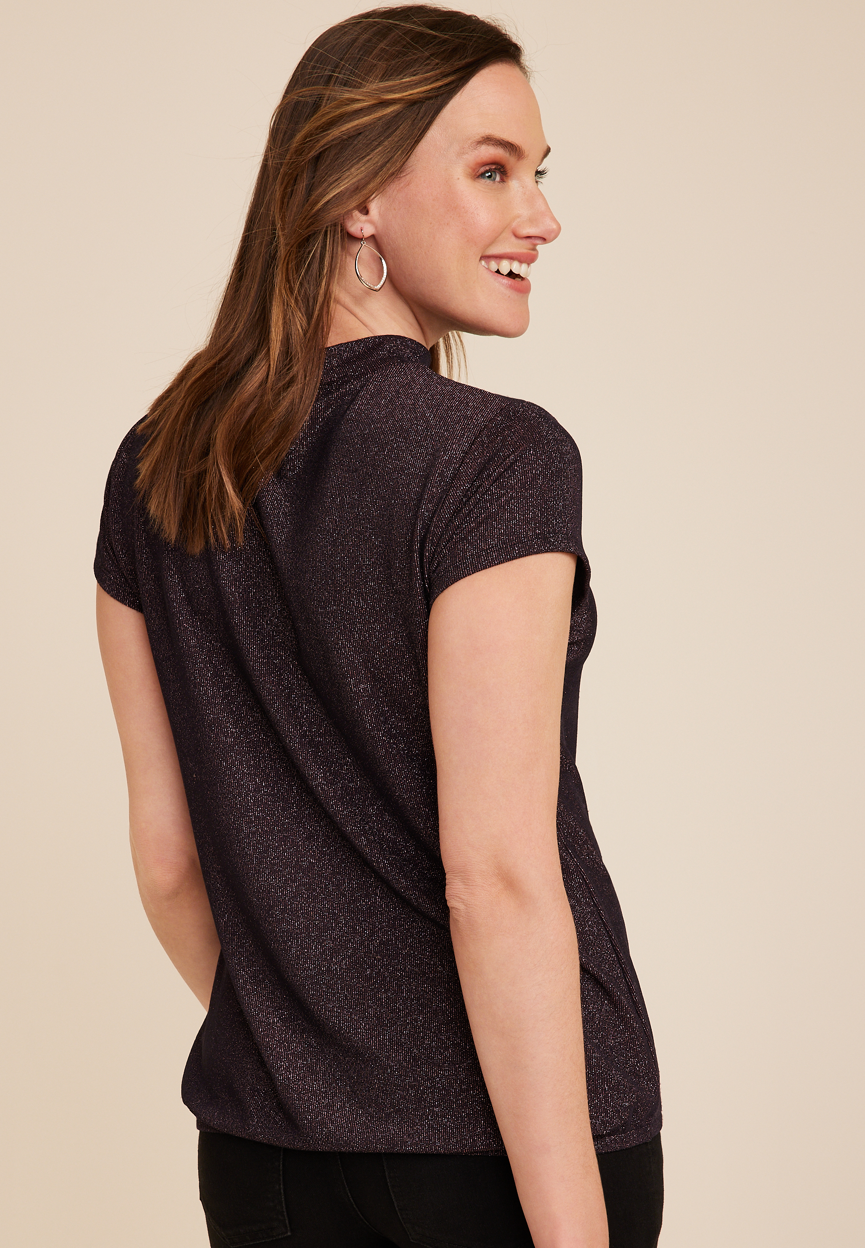 edgely&trade; Shimmer Mock Neck Top, RED, large