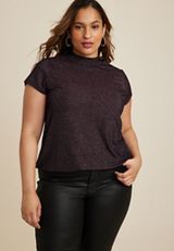 Plus Size edgely&trade; Shimmer Mock Neck Top, C485, small