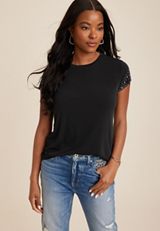 edgely&trade; Embellished Sleeve Crew Neck Tee, C106, small