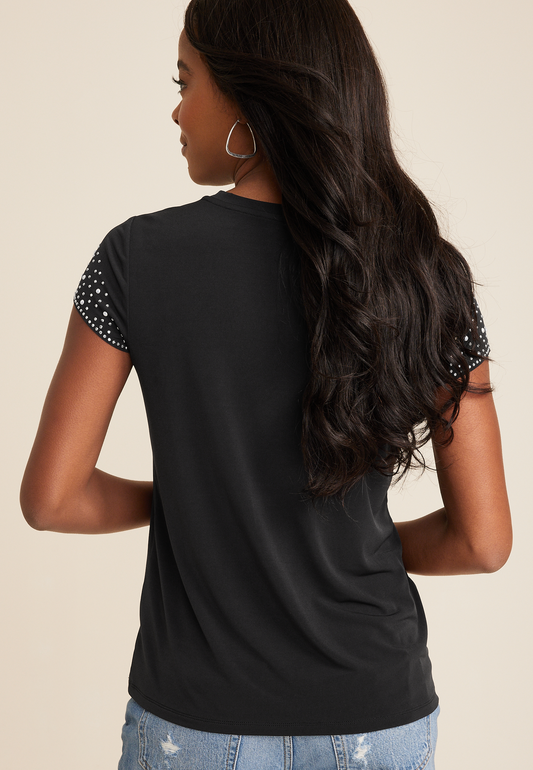 edgely&trade; Embellished Sleeve Crew Neck Tee, C106, large