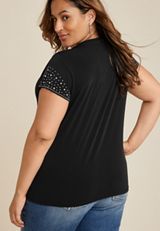 Plus Size edgely&trade; Embellished Sleeve Crew Neck Tee, BLACK, small