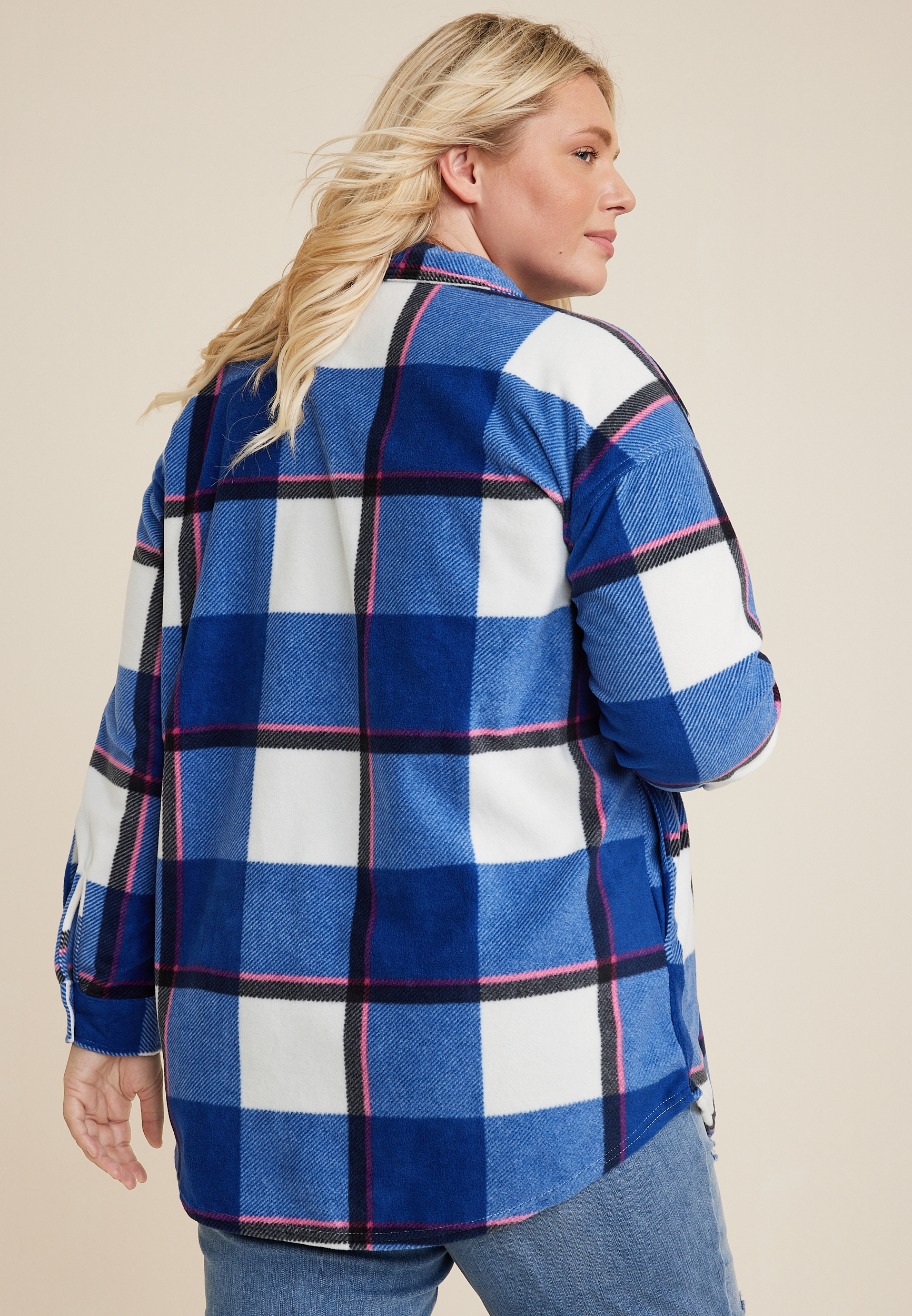 Plus Size Wilder Plaid Fleece Shacket, C2644, large
