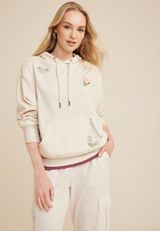 Floral Embroidered Hoodie, LIGHT HEATHER GRAY, small