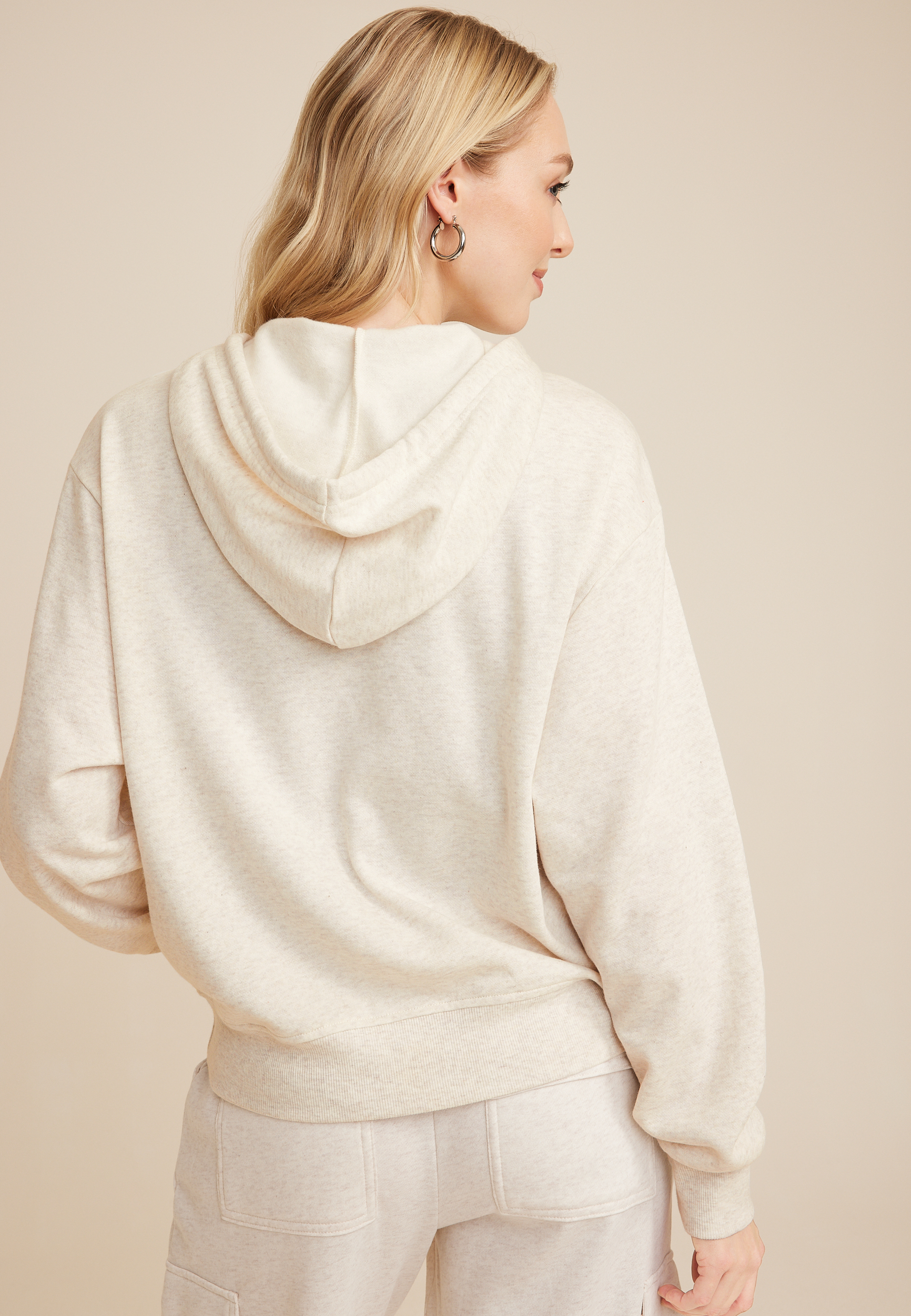 Floral Embroidered Hoodie, LIGHT HEATHER GRAY, large