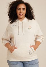 Plus Size Floral Embroidered Hoodie, C3348, small