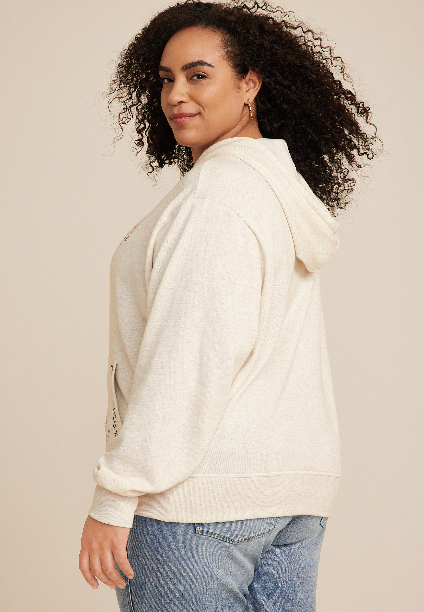 Plus Size Floral Embroidered Hoodie, C3348, large