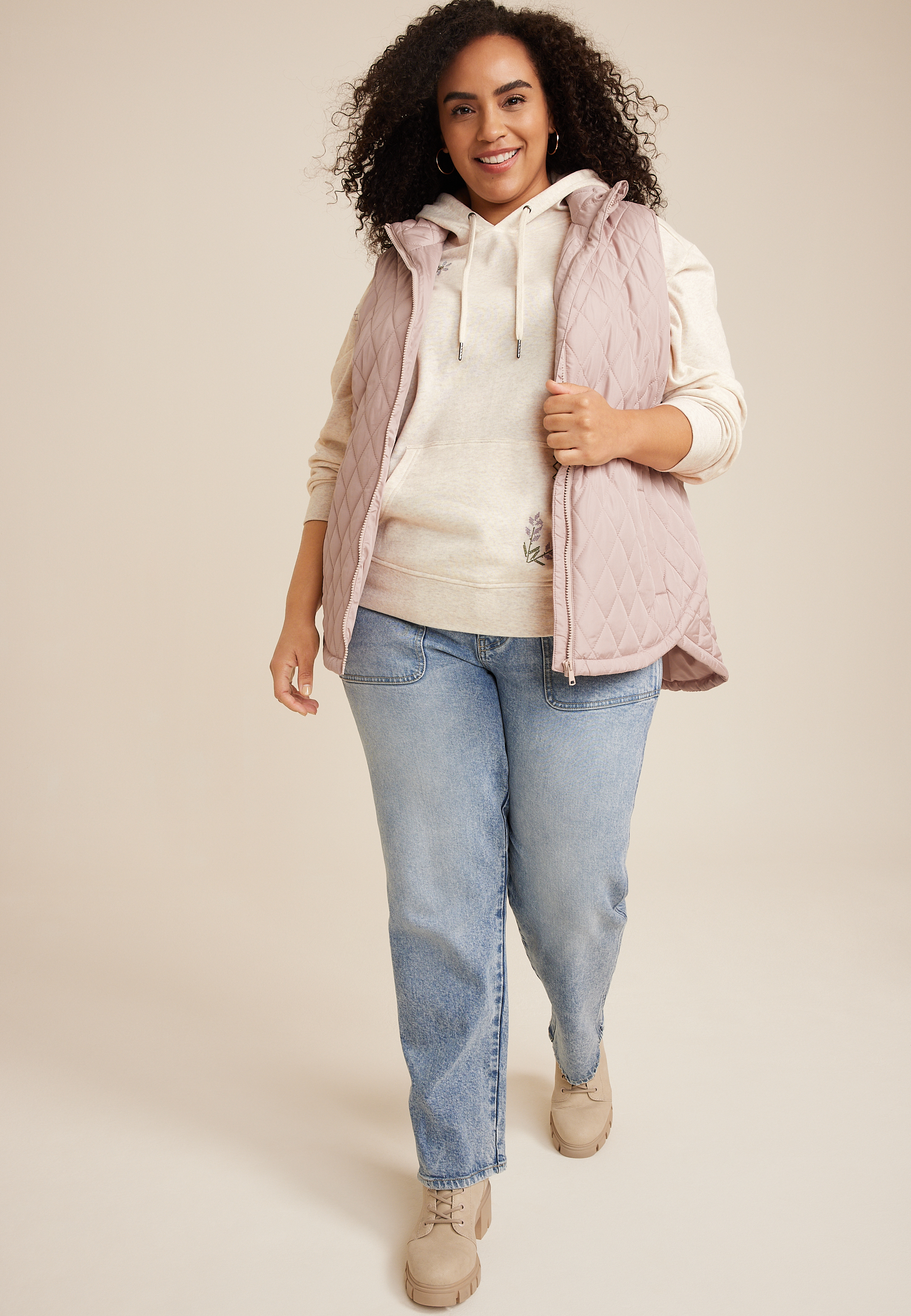 Plus Size Floral Embroidered Hoodie, C3348, large