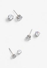 3 Pack Crystal Stud Earring Set, C431, small