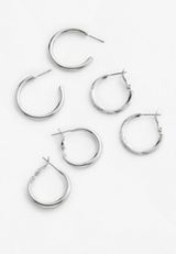3 Pack Silver Hoop Earring Set, SILVER, small