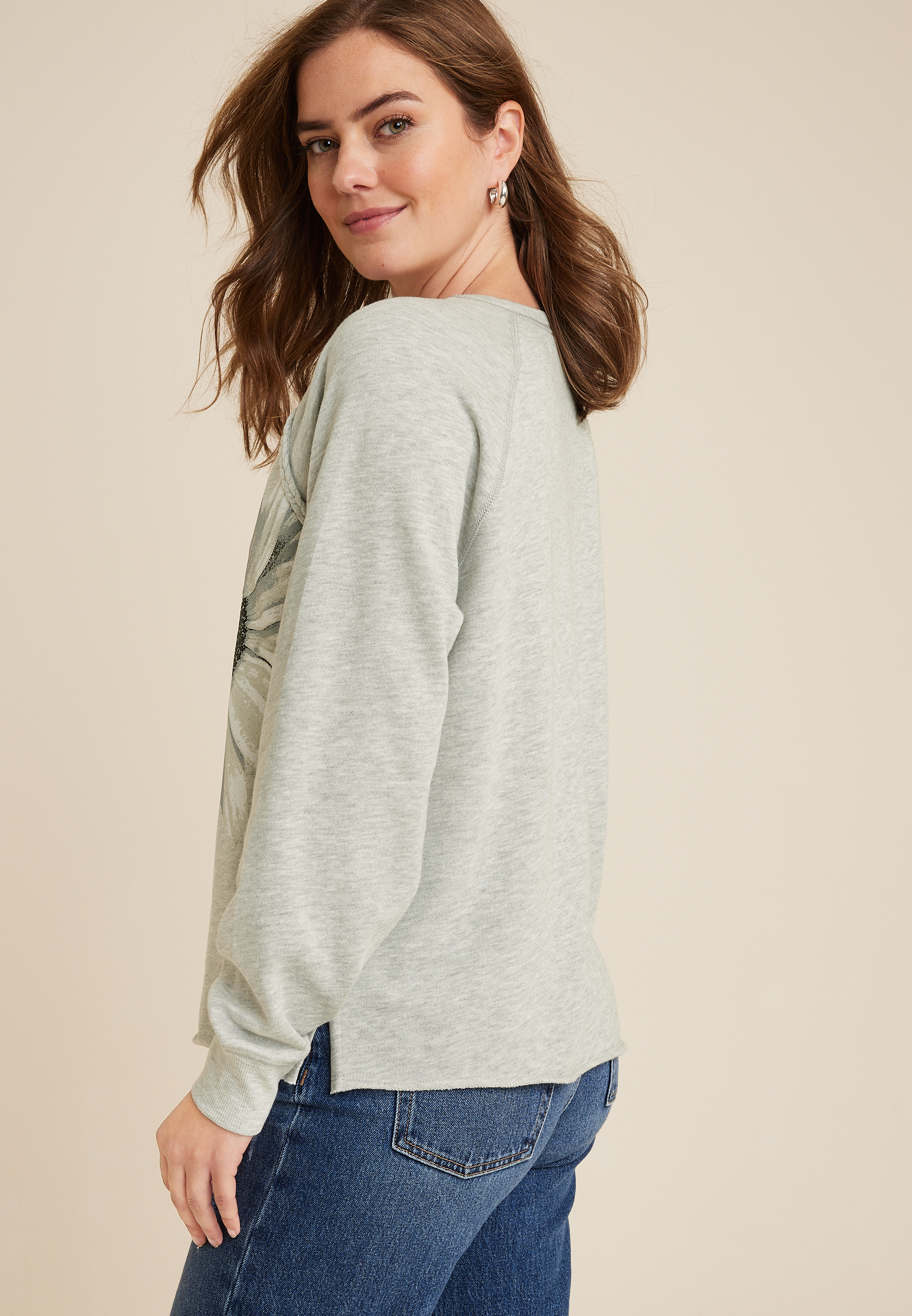 Sunflower Relaxed Fit Sweatshirt, LIGHT HEATHER GRAY, large