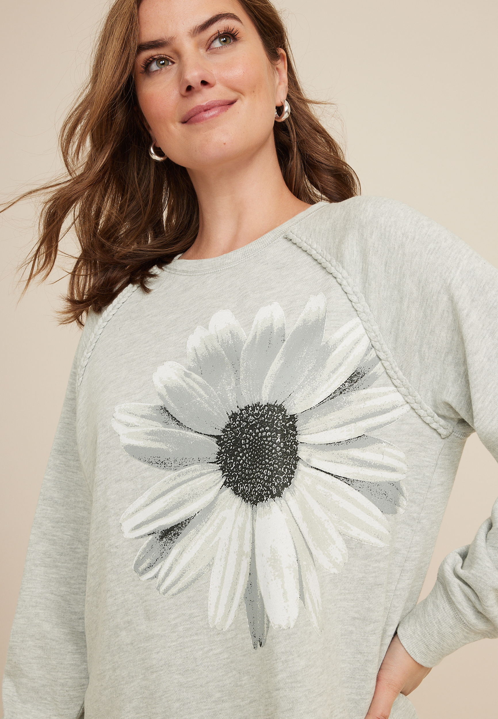 Sunflower Relaxed Fit Sweatshirt, LIGHT HEATHER GRAY, large