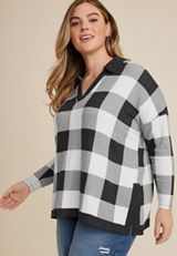 Plus Size Collared Fairview Plaid Top, C1756, small