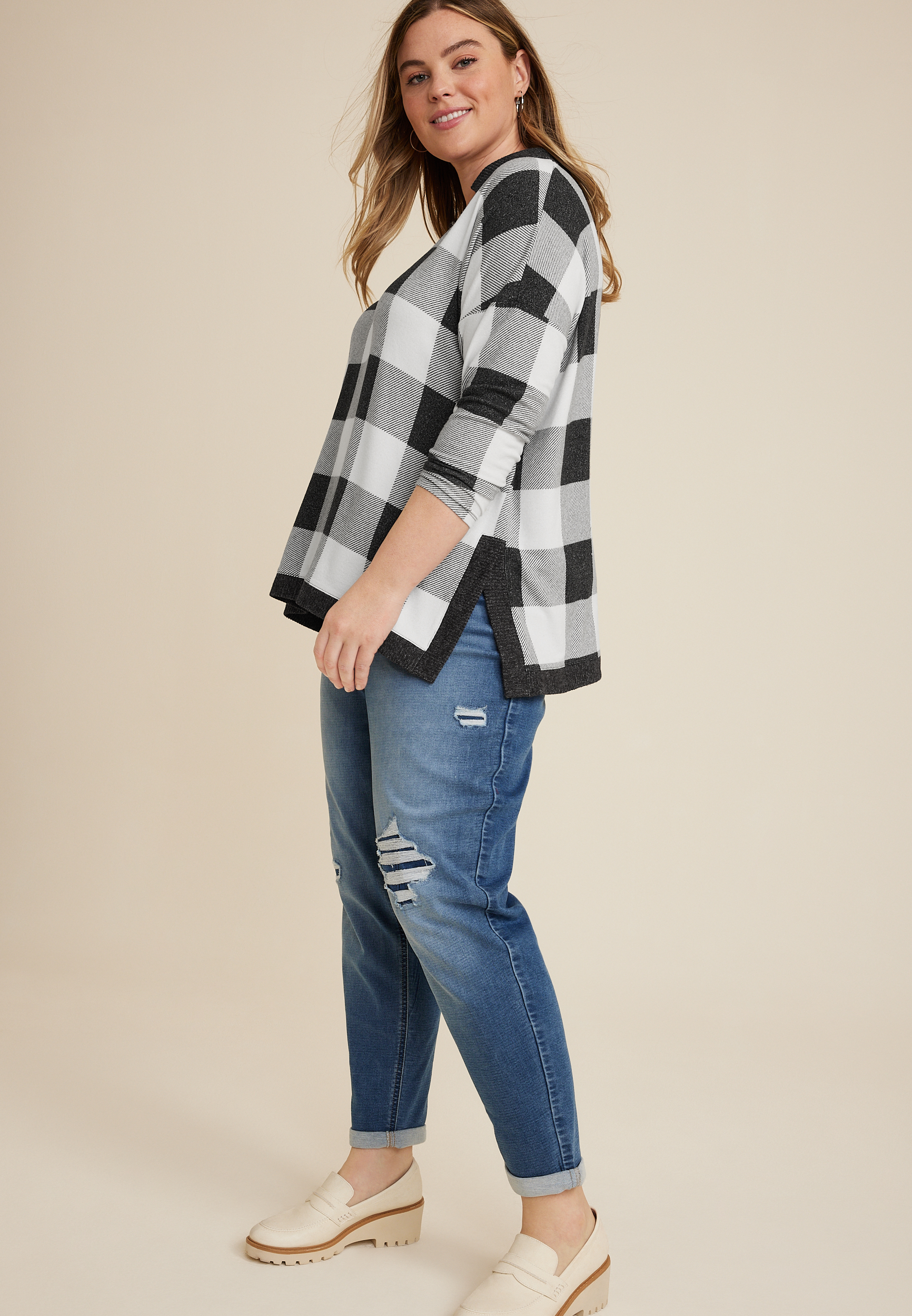 Plus Size Collared Fairview Plaid Top, C1756, large