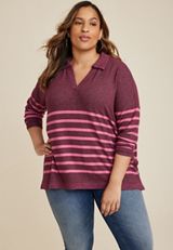 Plus Size Collared Fairview Striped Top, C3058, small