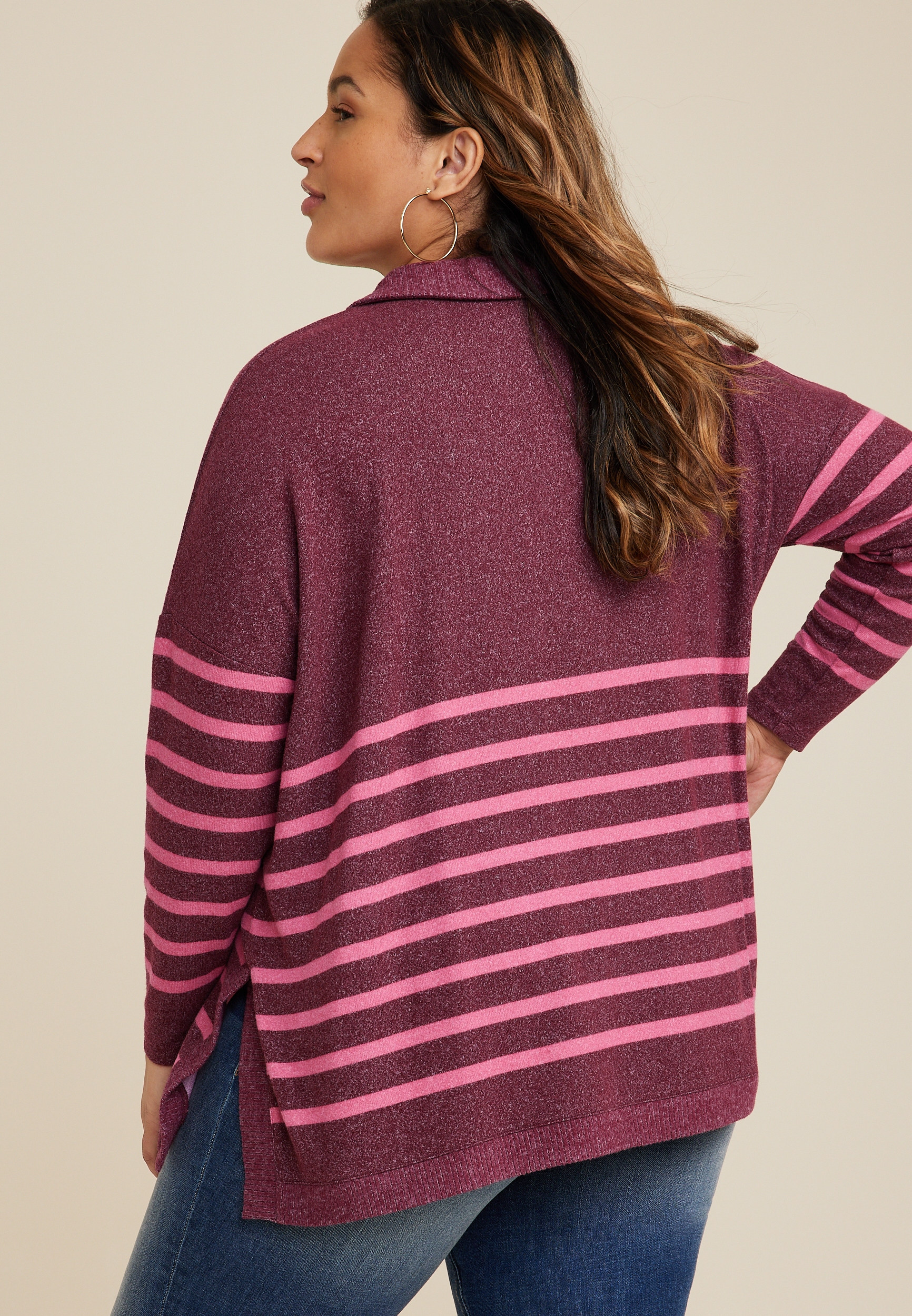 Plus Size Collared Fairview Striped Top, C3058, large