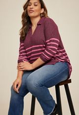 Plus Size Collared Fairview Striped Top, C3058, small