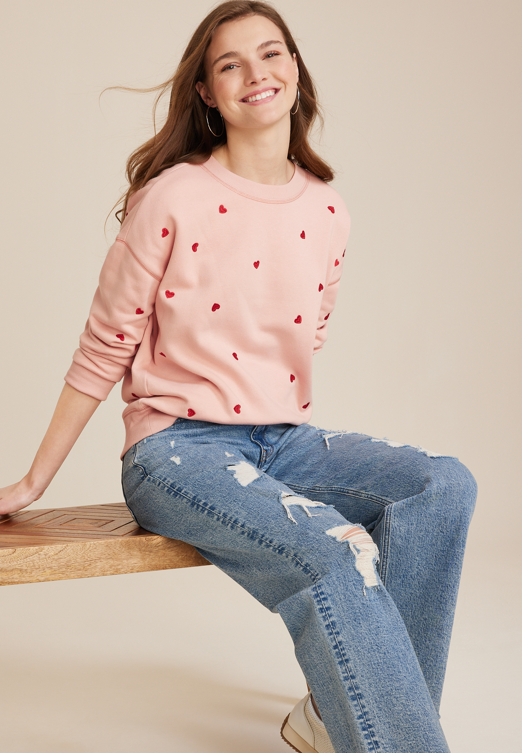 Heart Embroidered Sweatshirt, C9346, large
