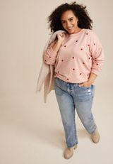 Plus Size Heart Embroidered Sweatshirt, C9346, small