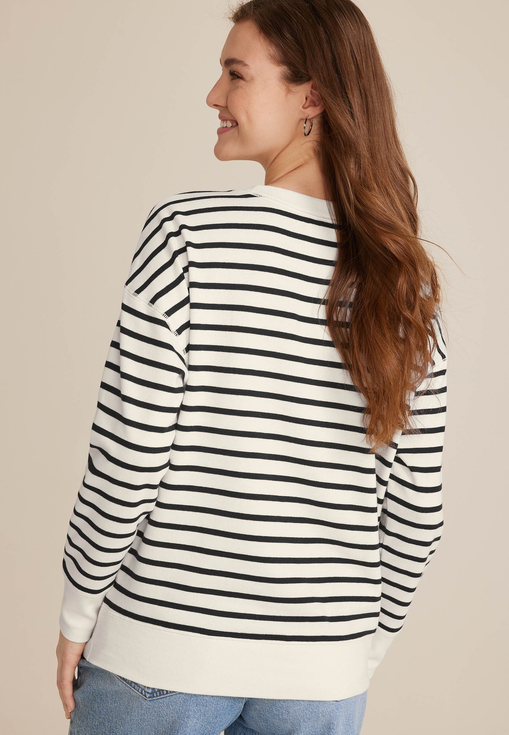 Striped Heart Embroidered Sweatshirt, C3986, large
