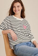 Striped Heart Embroidered Sweatshirt, C3986, small