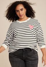 Plus Size Striped Heart Embroidered Sweatshirt, C3986, small