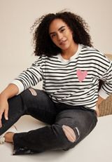 Plus Size Striped Heart Embroidered Sweatshirt, C3986, small