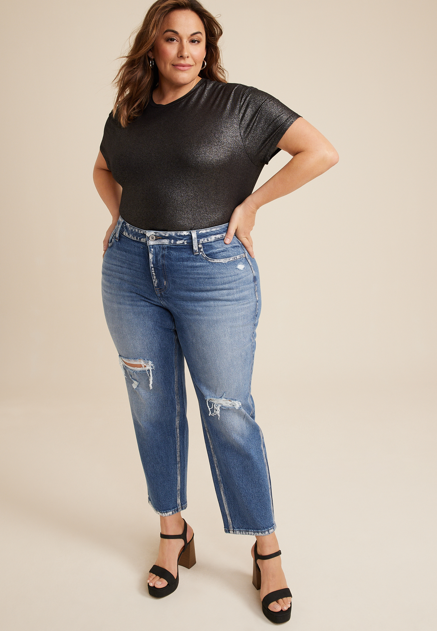 HFS Plus Size edgely™High Rise Foil Ankle Slim Straight Jean | maurices