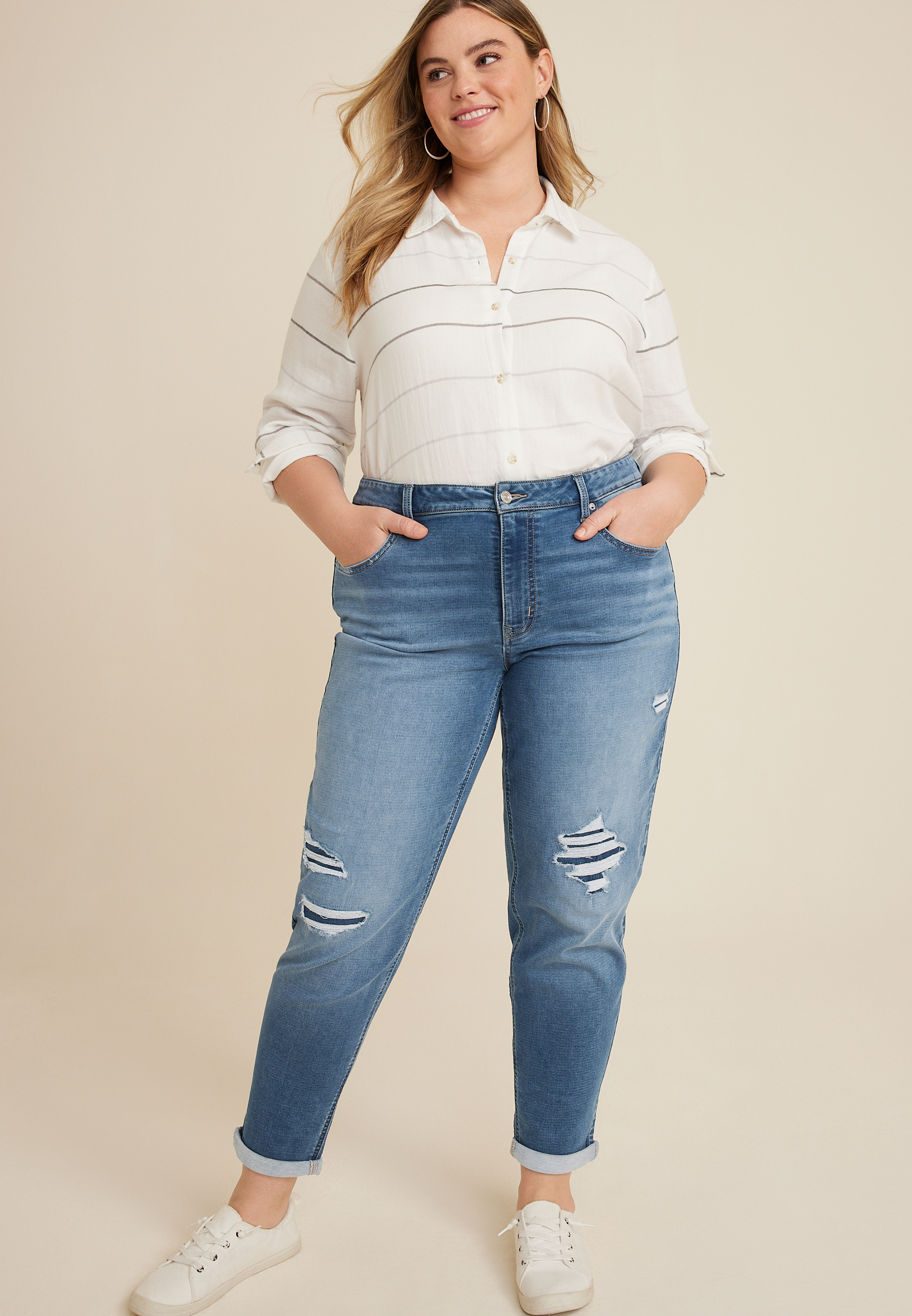 Plus Size m jeans by maurices™ Supersoft 90s High Rise Taper Ankle Jean ...
