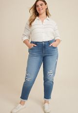 Plus Size m jeans by maurices&trade; Supersoft 90s High Rise Taper Ankle Jean, MEDIUM SANDBLAST, small