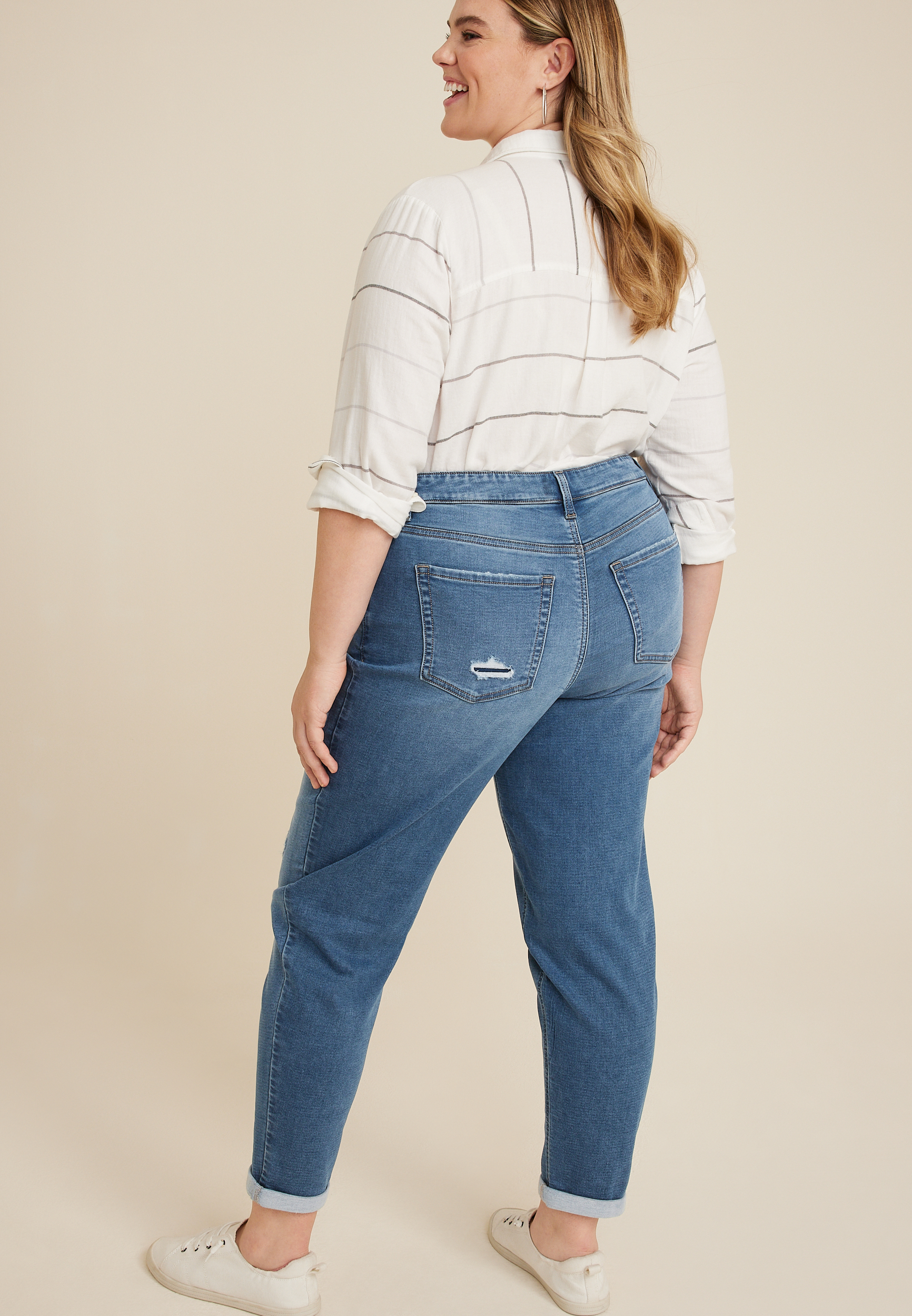 Plus Size m jeans by maurices&trade; Supersoft 90s High Rise Taper Ankle Jean, MEDIUM SANDBLAST, large