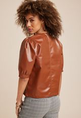 Vigoss&reg; Faux Leather Puff Sleeve Blouse, C3917, small