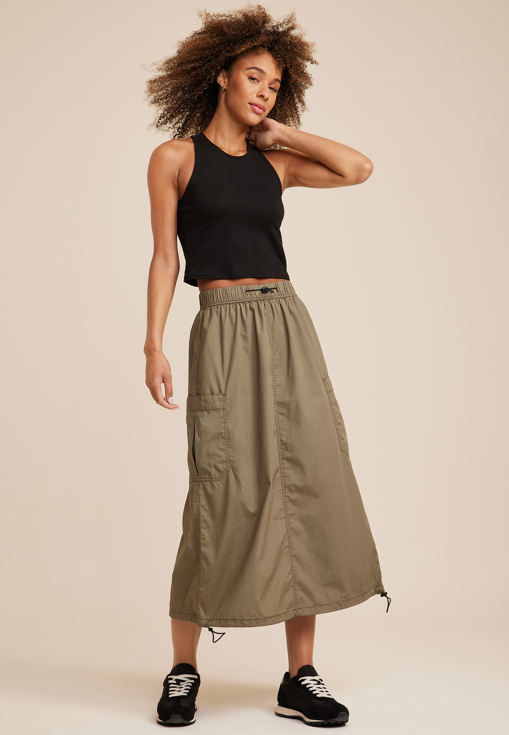 Olive Cargo Parachute Maxi Skirt | maurices