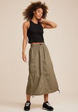 Olive Cargo Parachute Maxi Skirt, C186, small