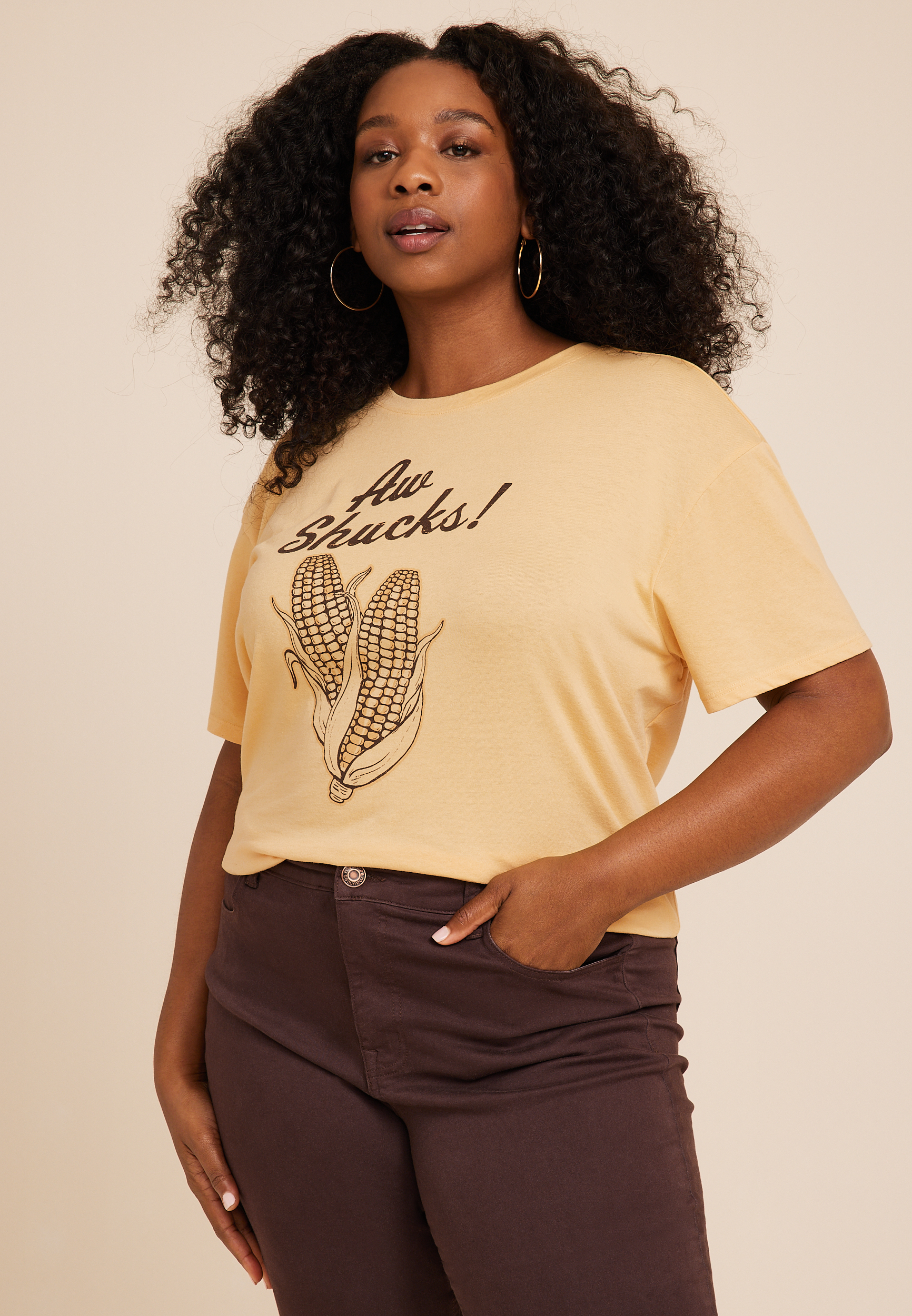 Plus Size Yellow Aw Shucks Corn Graphic Tee, C4124, large