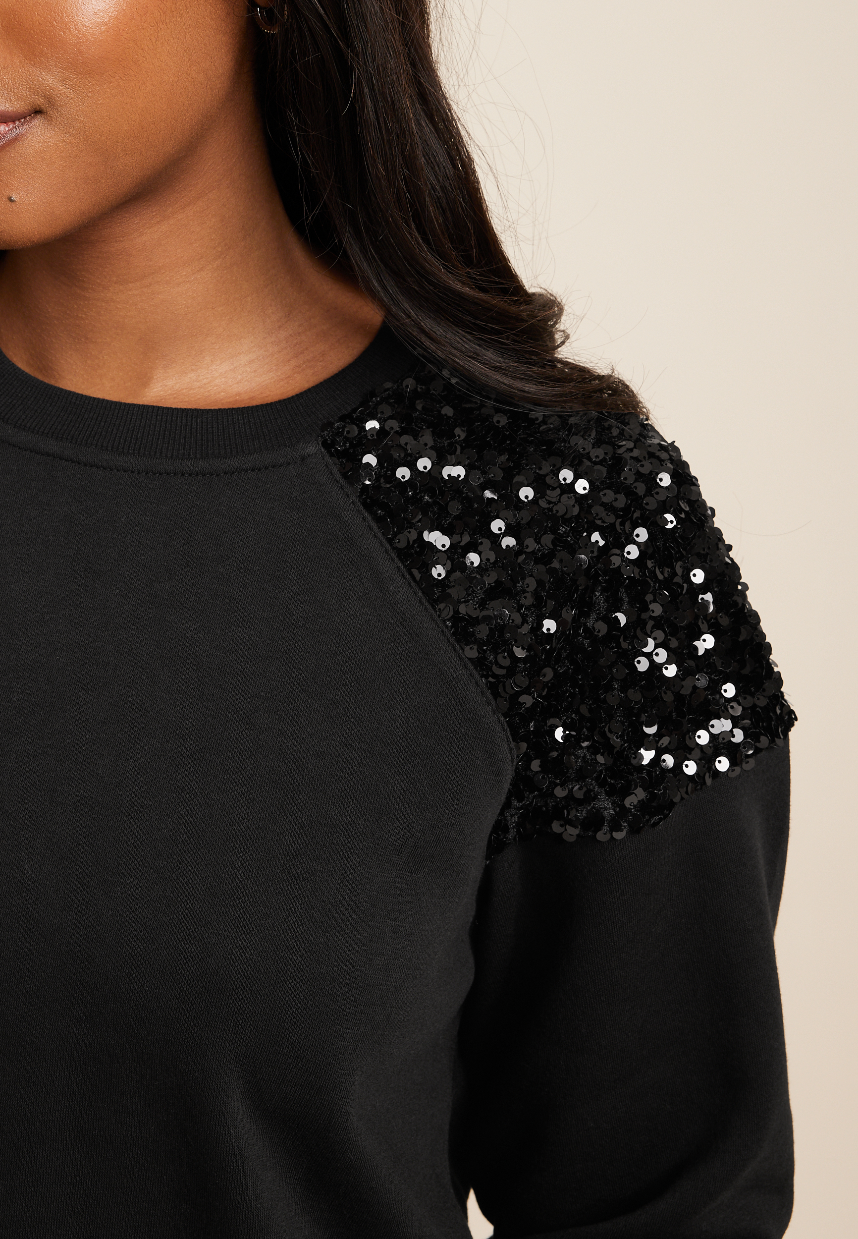 Sequin Shoulder Sweatshirt, C106, large