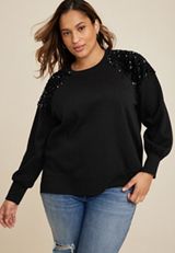Plus Size Sequin Shoulder Sweatshirt, C106, small