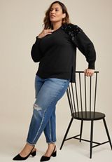 Plus Size Sequin Shoulder Sweatshirt, C106, small