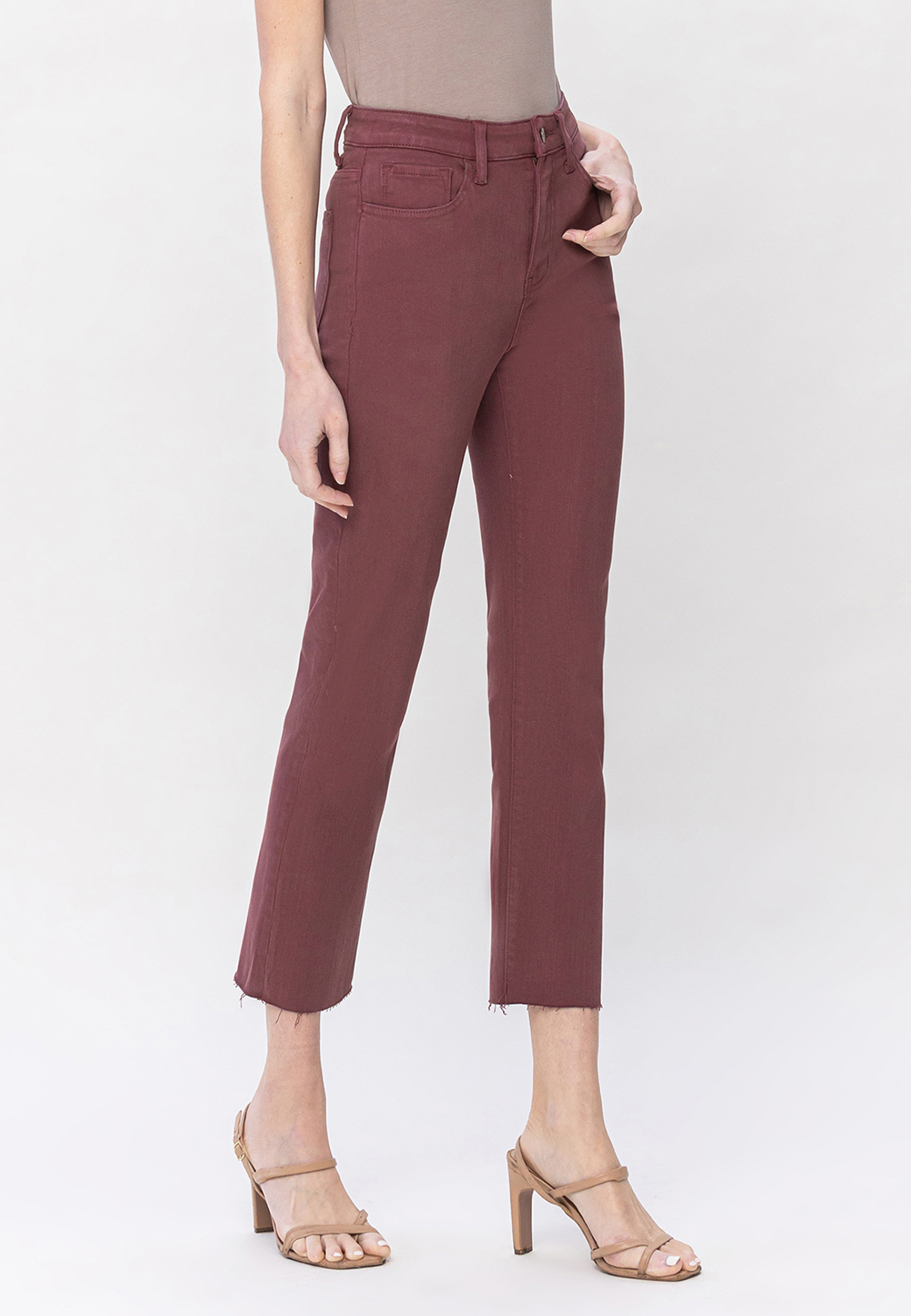 Vervet&trade; Ankle Straight Burgundy High Rise Jean, BURGUNDY, large