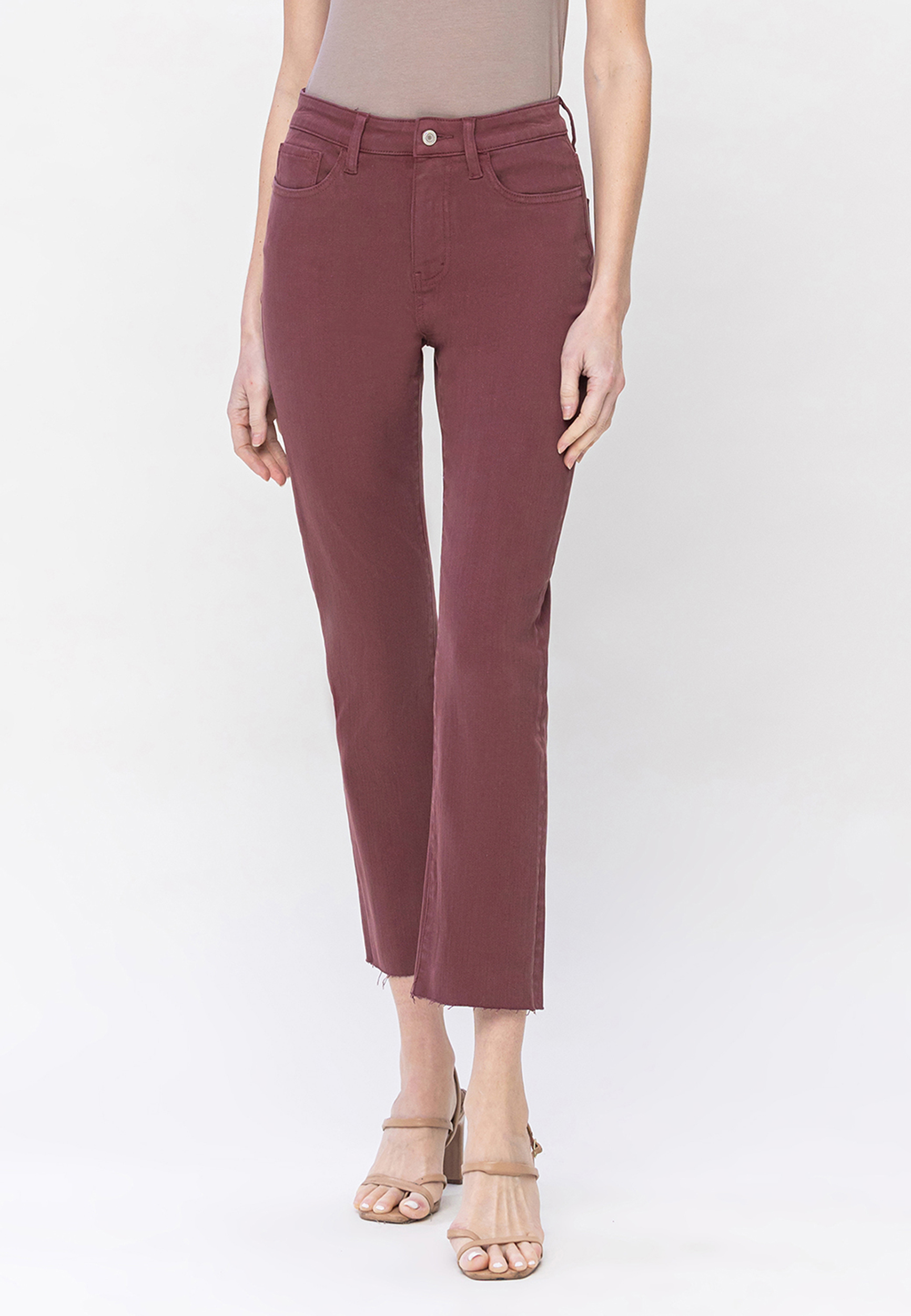 Vervet&trade; Ankle Straight Burgundy High Rise Jean, BURGUNDY, large