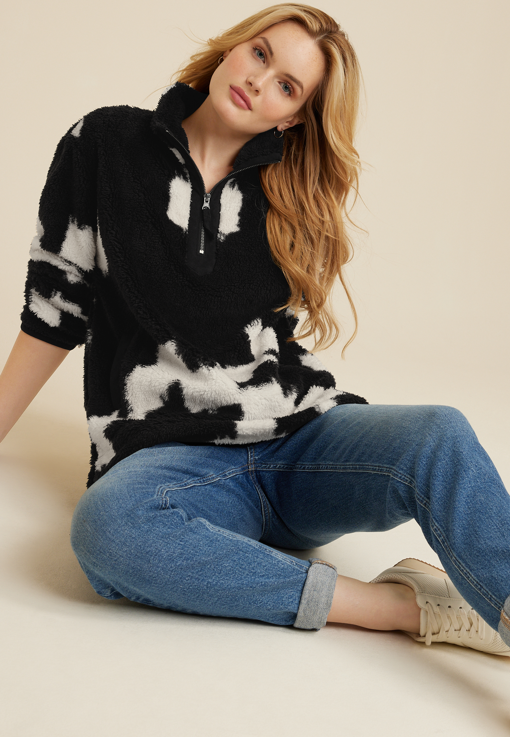 Teddy Sherpa Ikat Sweatshirt, C1756, large