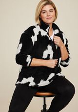 Plus Size Teddy Sherpa Ikat Sweatshirt, BLACK COMBO, small