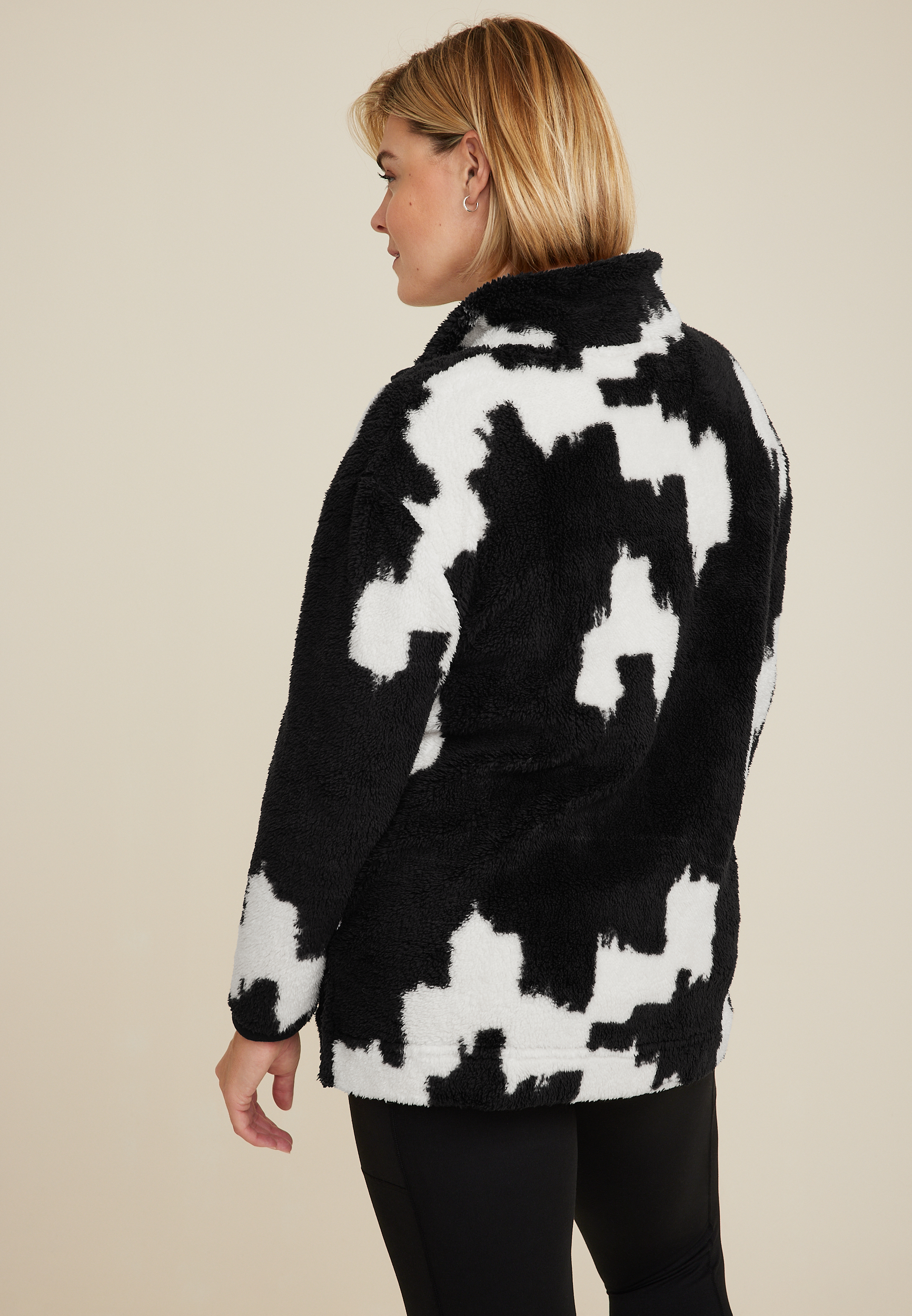 Plus Size Teddy Sherpa Ikat Sweatshirt, BLACK COMBO, large