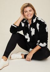 Plus Size Teddy Sherpa Ikat Sweatshirt, BLACK COMBO, small