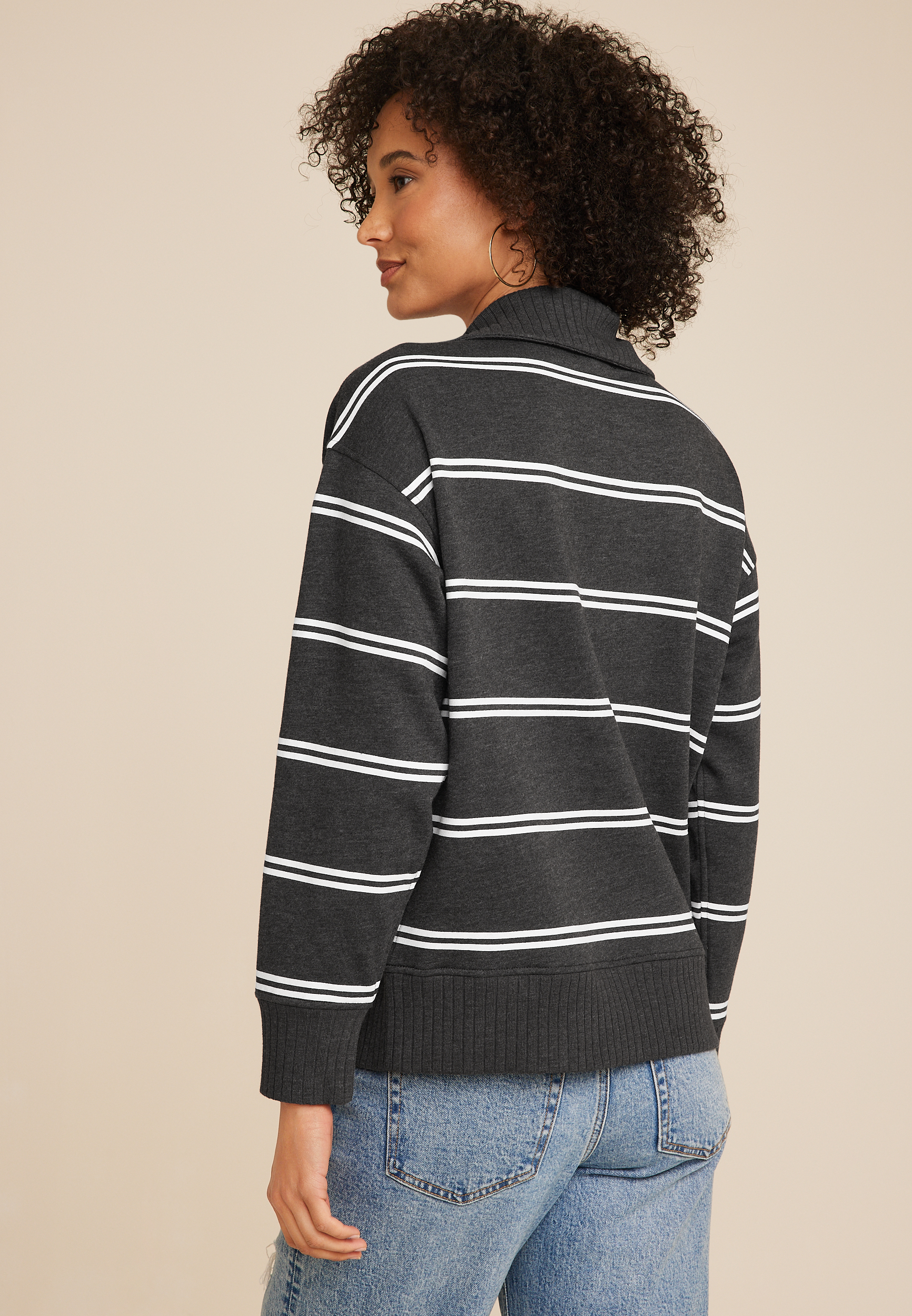 Willowsoft Collared Striped Sweatshirt, C1756, large
