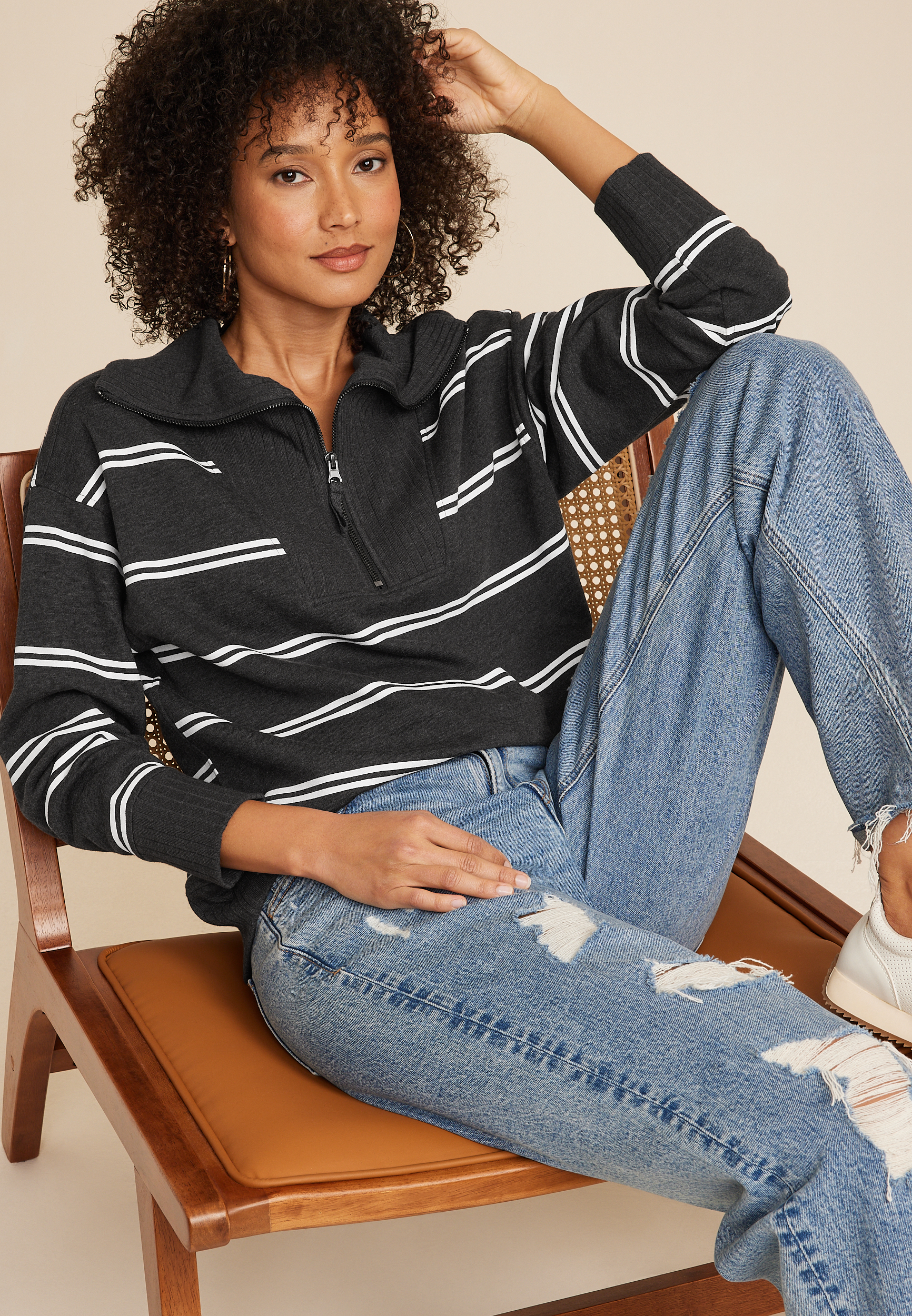 Willowsoft Collared Striped Sweatshirt, C1756, large