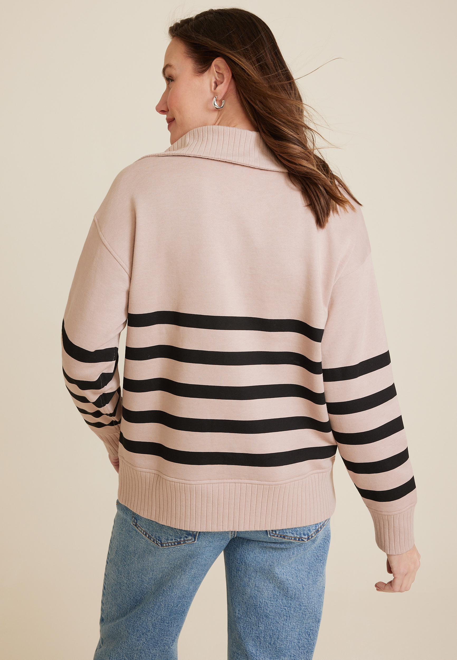 Willowsoft Collared Striped Sweatshirt, C9081, large