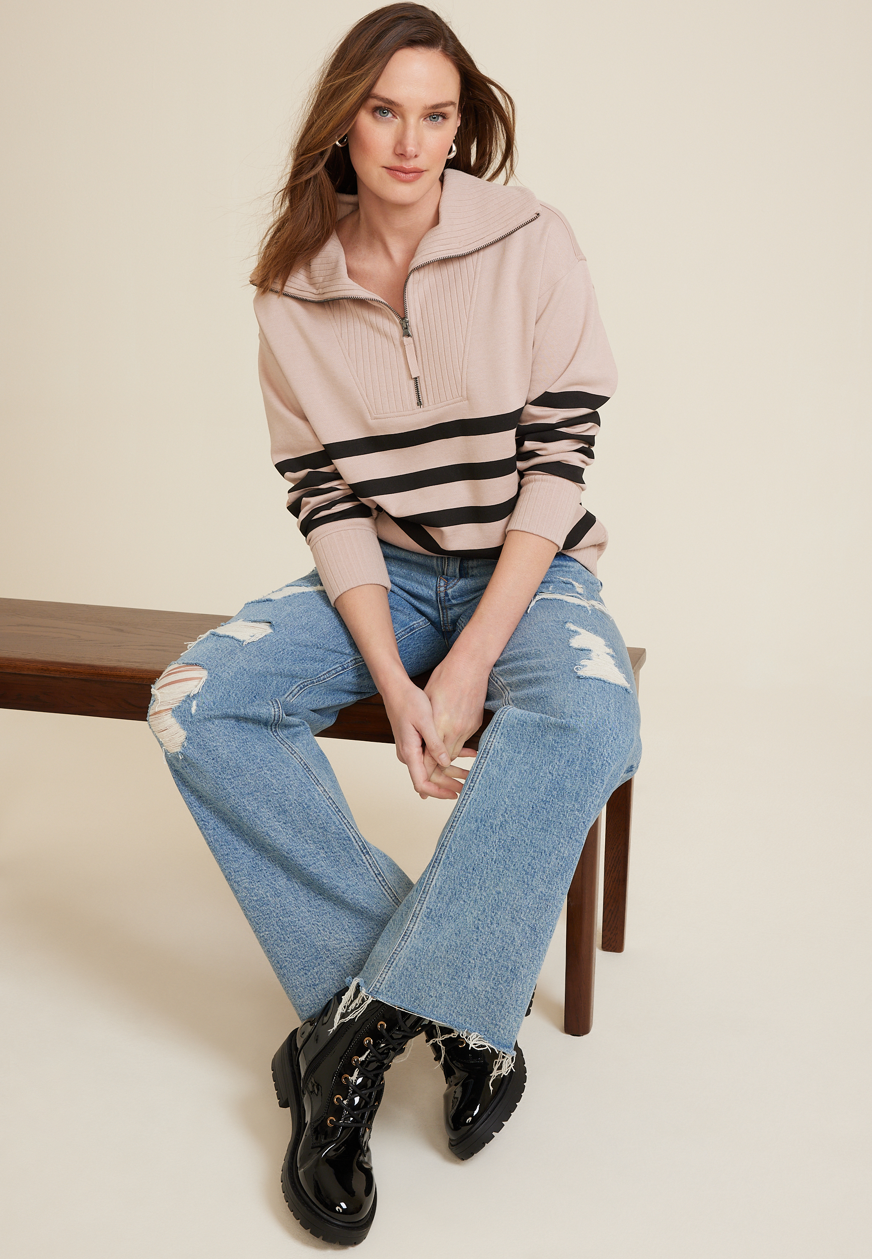 Willowsoft Collared Striped Sweatshirt, C9081, large