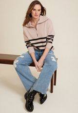 Willowsoft Collared Striped Sweatshirt, C9081, small