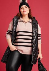 Plus Size Willowsoft Collared Striped Sweatshirt, C9081, small