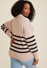 Plus Size Willowsoft Collared Striped Sweatshirt, C9081, small